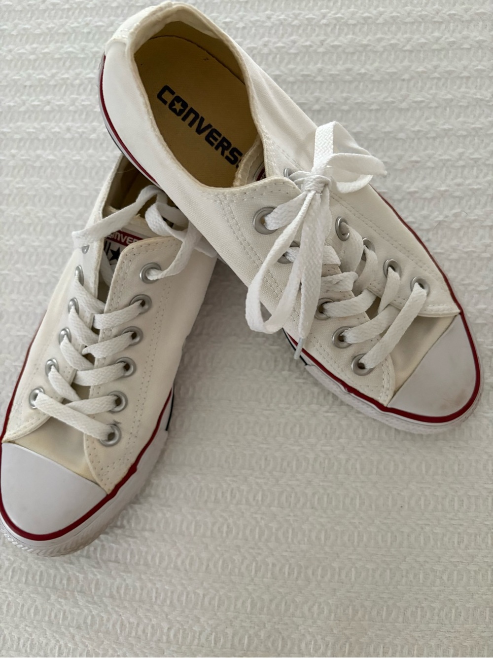 Converse White Canvas Low-Top Sneakers with Red Trim